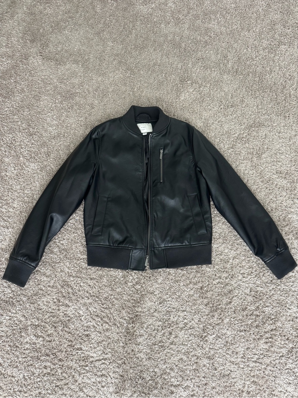 NWOT A New Day Faux Leather Bomber Jacket Coat - Black Medium